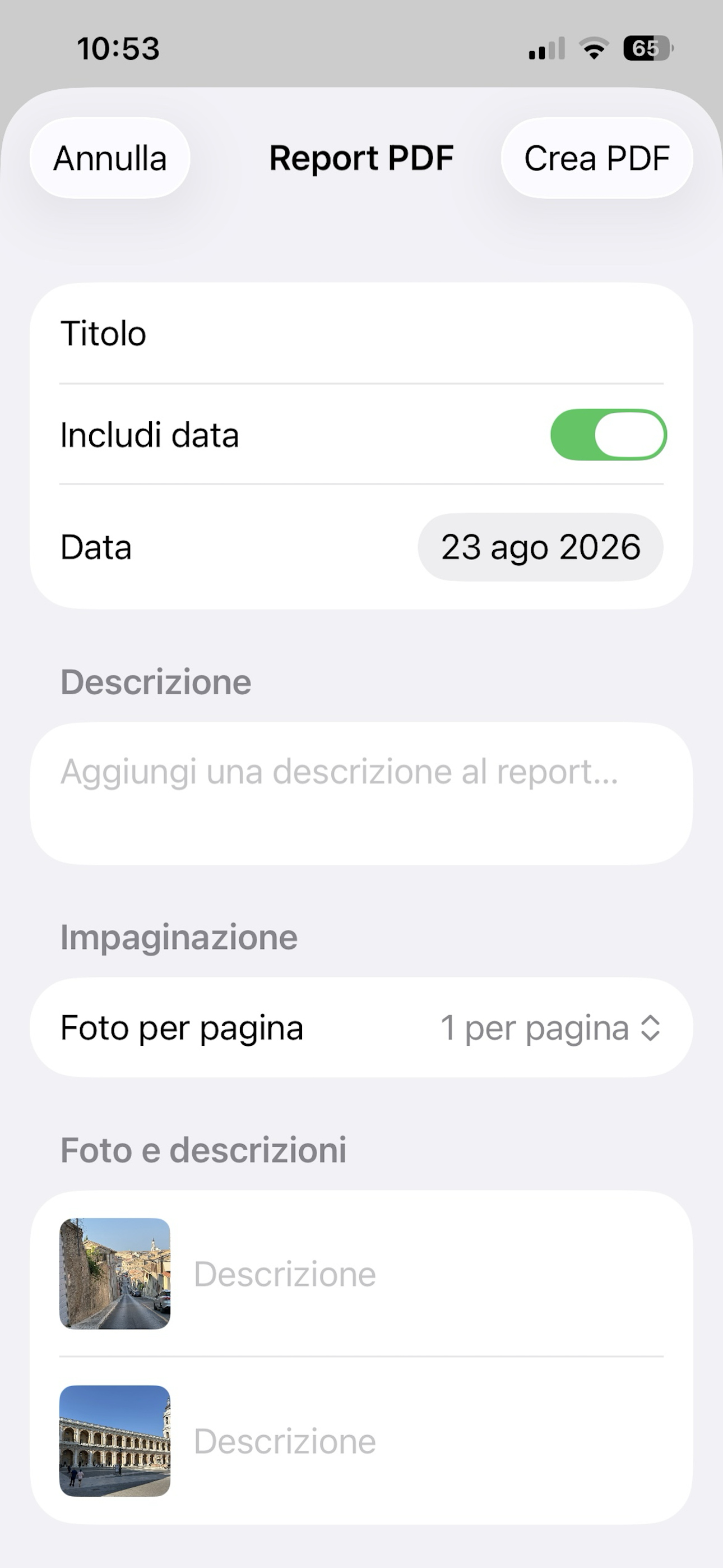 Pagina di dettaglio di una foto